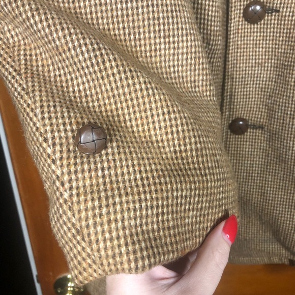 VINTAGE WEATHERCASTER Brown & Tan Houndstooth Fur Collar Blazer Coat Jacket 42 - Picture 6 of 11